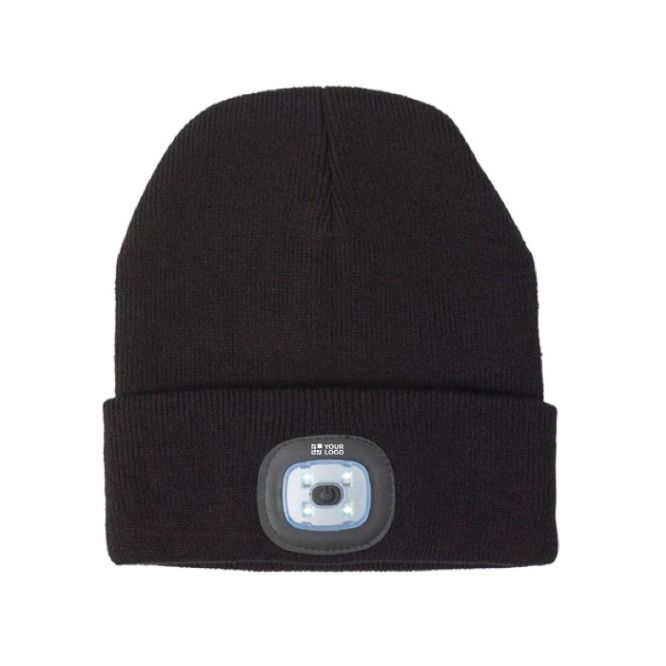 Cappello invernale personalizzato con led  color grigio scuro vista area di stampa