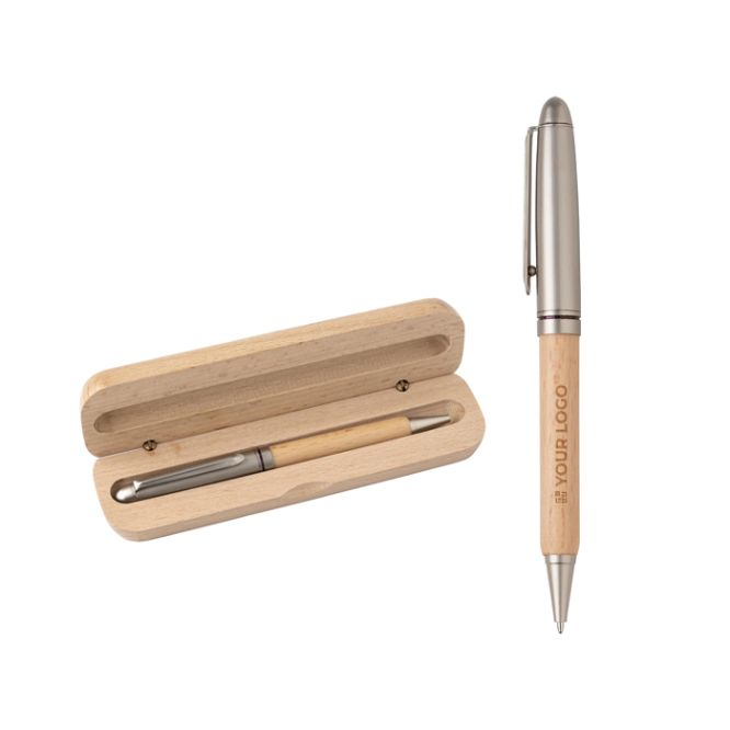 Penna in legno e astuccio coordinato inchiostro blu German Dokumental