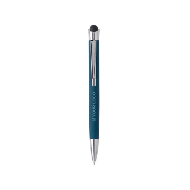 Penna touch in alluminio con astuccio in metallo e inchiostro blu