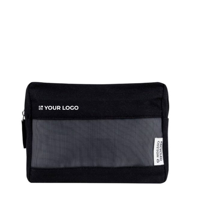 Beauty case in canvas riciclato con rete frontale da 320g/m2
