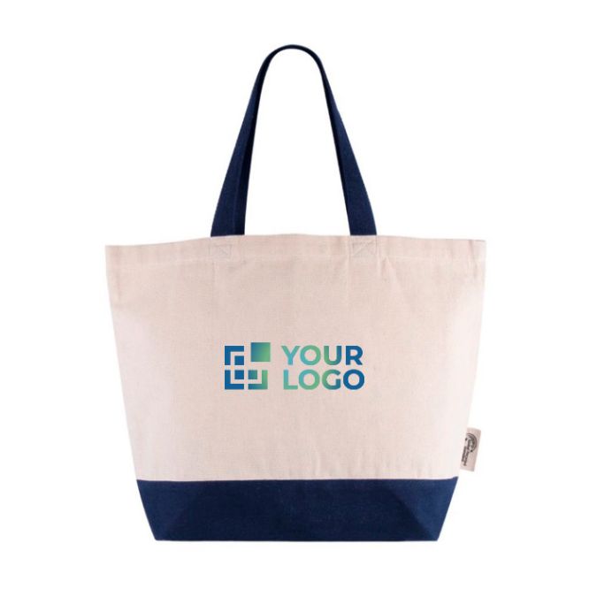 Borsa in cotone riciclato con base e manici colorati da 320 g/m2