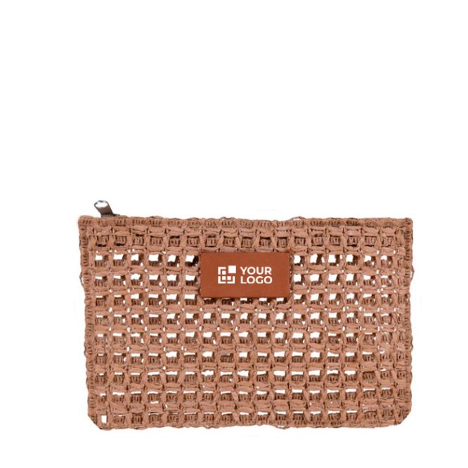 Beauty case in carta rafia con etichetta in pelle personalizzabile