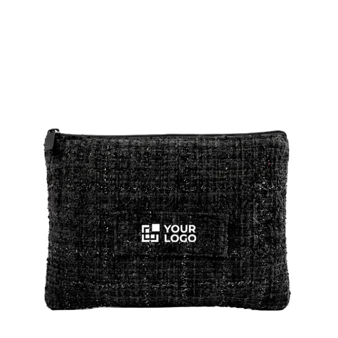 Beauty case piatto in poliestere con finitura bouclé e chiusura a zip 270 g/m²