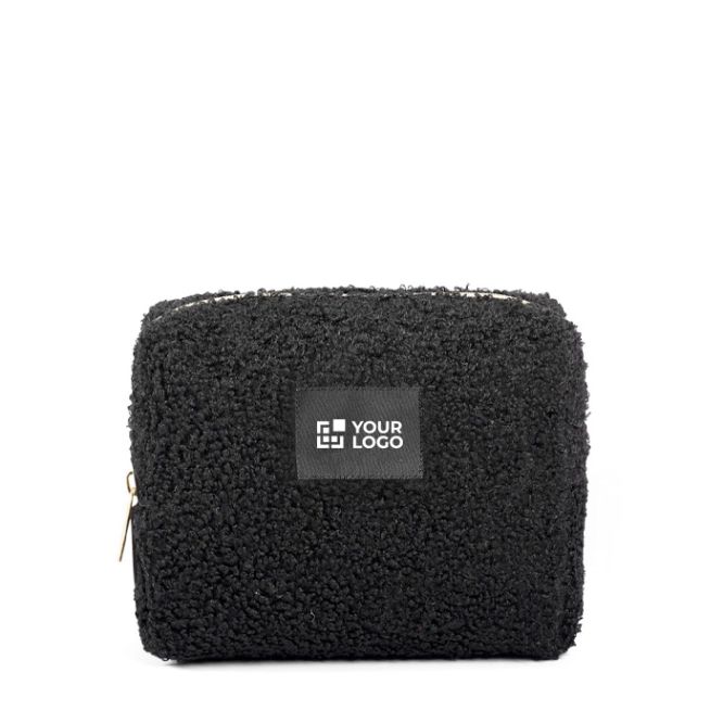 Beauty case in poliestere con finitura sherpa e chiusura zip 360 g/m²