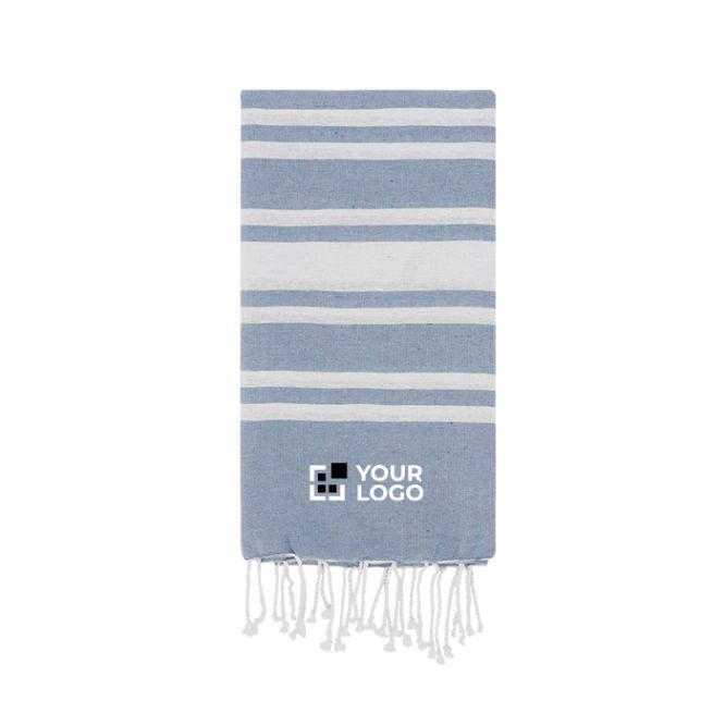 Telo mare leggero a righe in cotone e poliestere con frange 150 g/m2