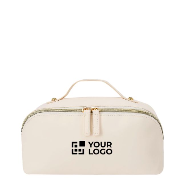 Raffinato beauty case in PU con ampio scomparto e manico per trasporto