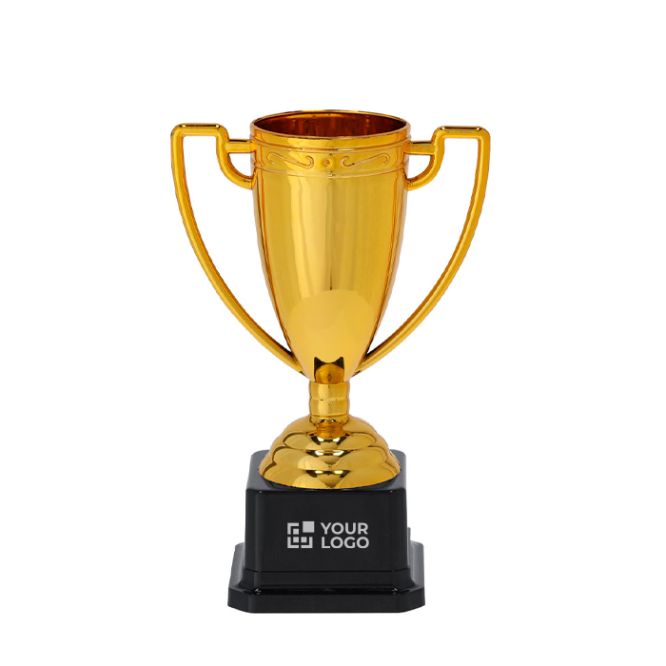 Trofeo dorato con 2 manici laterali su base nera