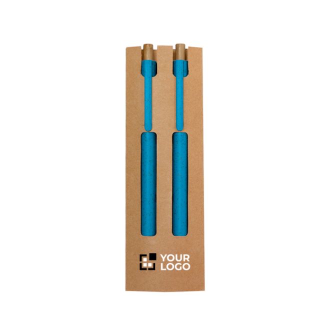 Set penna inchiostro blu e matita infinita in fibra di grano