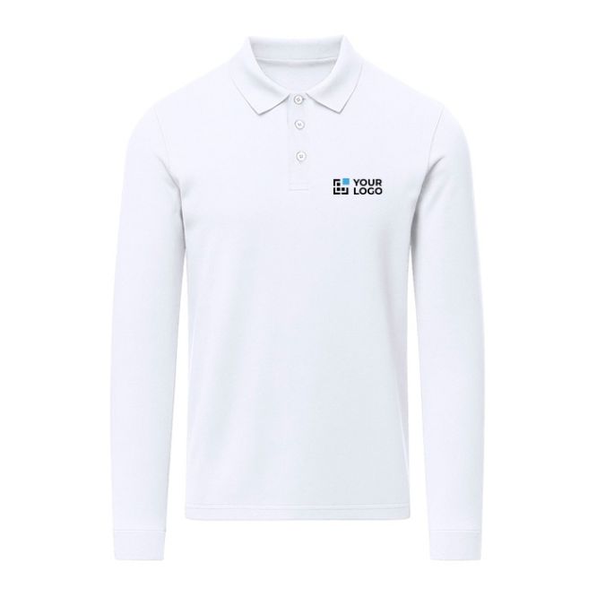 Polo unisex bianco a manica lunga in cotone MKT Charlot 220 g/m2 