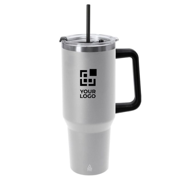 Tazza termica in acciaio inox riciclato con cannuccia e foro 1,2l