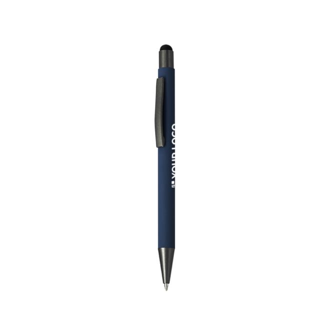 Penna a sfera con gommino a scatto in alluminio riciclato, inchiostro blu