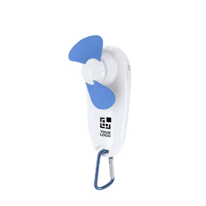 Ventilatore portatile con torcia LED e moschettone per il trasporto