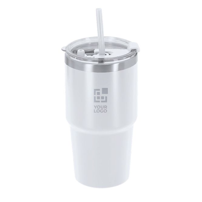 Bicchiere termico in acciaio inox a doppia parete con cannuccia 650 ml