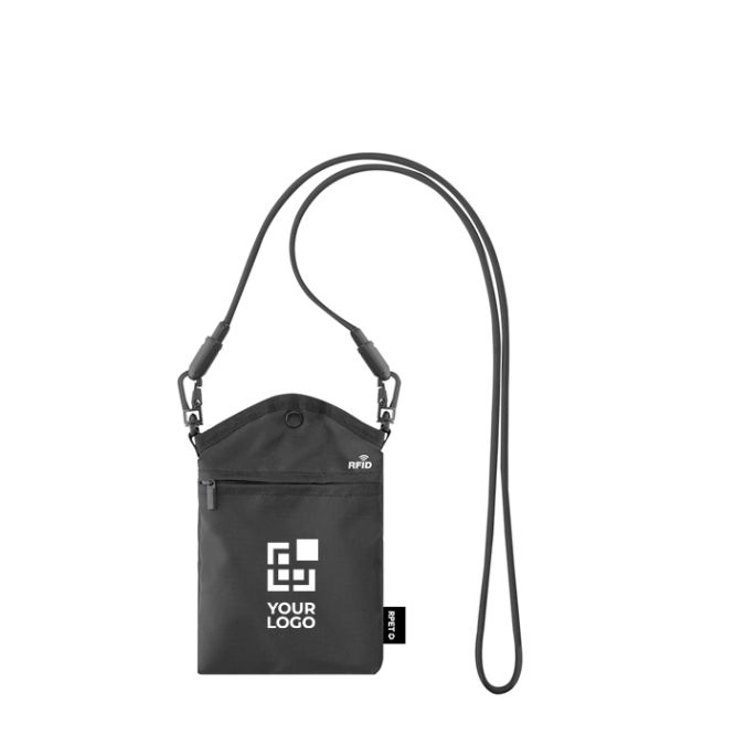 Borsa a tracolla in RPET con protezione RFID e nastro con funzione di cavo