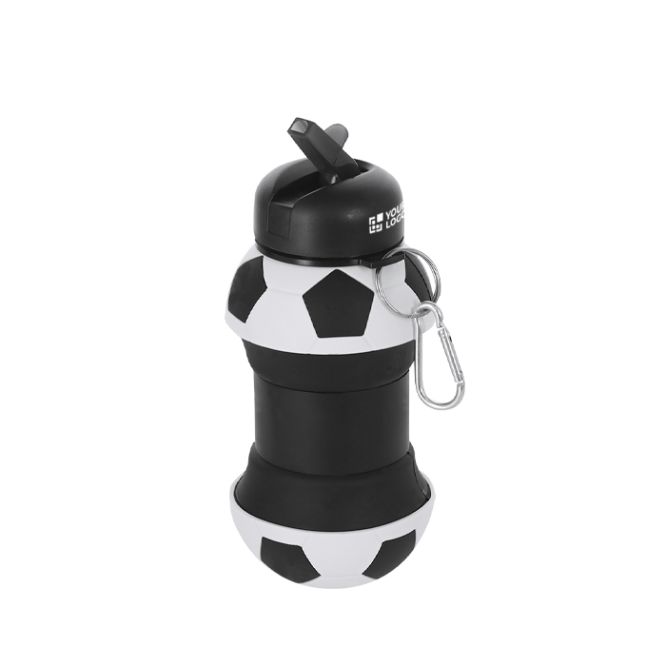 Borraccia pieghevole in plastica con design pallone da calcio e moschettone 550 ml