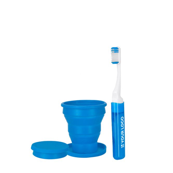 Set dentale da viaggio con spazzolino e bicchiere pieghevole in busta di plastica