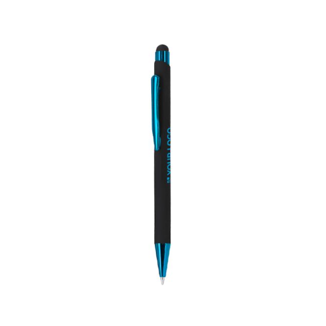 Penna in alluminio riciclato con gommino, pulsante e inchiostro blu