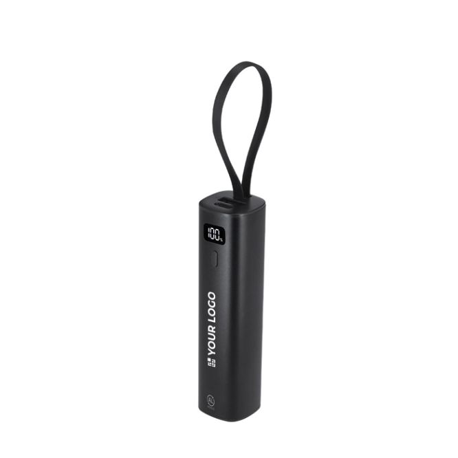 Power bank in alluminio riciclato con cavo tipo C integrato 5000mAh