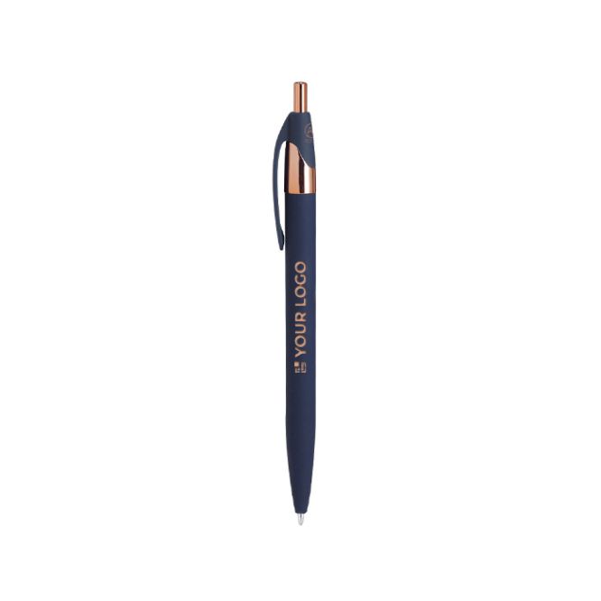 Penna in alluminio riciclato con dettagli oro rosa e inchiostro blu