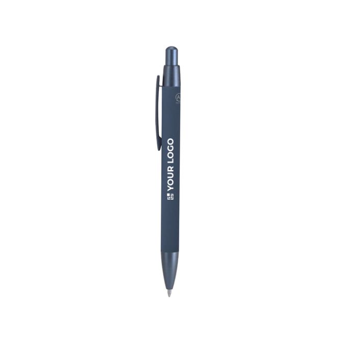 Penna in alluminio riciclato con dettagli metallizzati e inchiostro blu