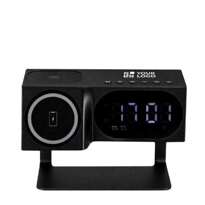 Stazione di ricarica wireless con altoparlante e orologio digitale 1200mAh