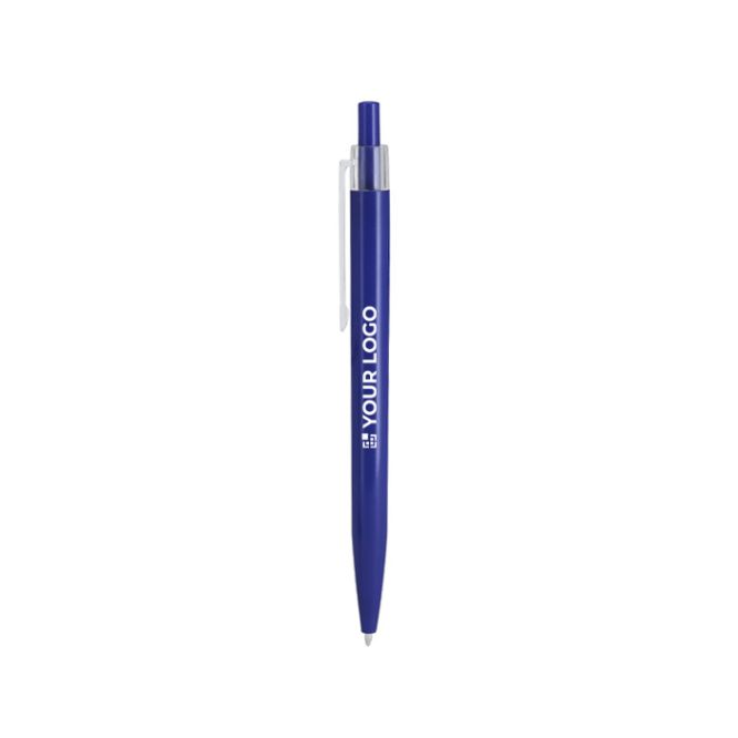 Penna a scatto in plastica con clip trasparente e inchiostro blu