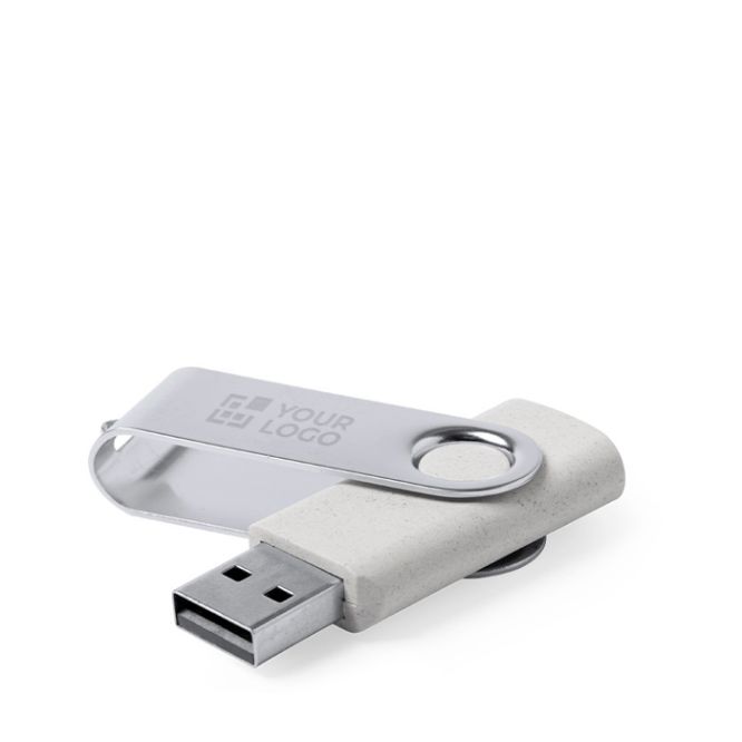 Memoria USB in paglia di frumento con clip metallica rotante