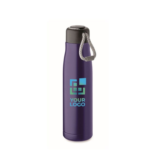 Borraccia con doppio parete isolata in acciaio inox con cordino 500ml