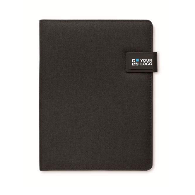 Portadocumenti A4 in pelle e lino con powerbank e caricatore wireless