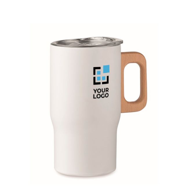 Tazza da viaggio in acciaio inox riciclato e manico in legno 350ml