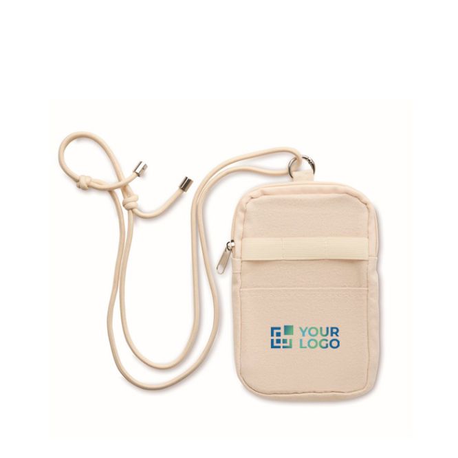 Borsello per telefono cotone riciclato 280g/m² con cordino regolabile