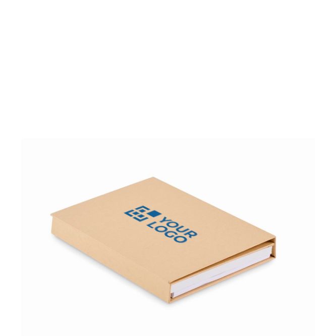Set con blocchetto a righe, post-it, penna blu matite e vari accessori