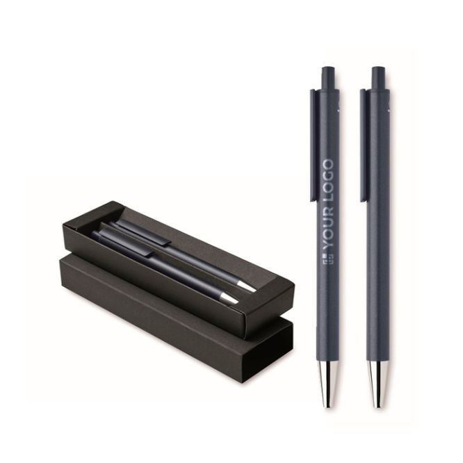 Set di 2 penne in alluminio riciclato: 1 in grafite e 1 inchiostro blu