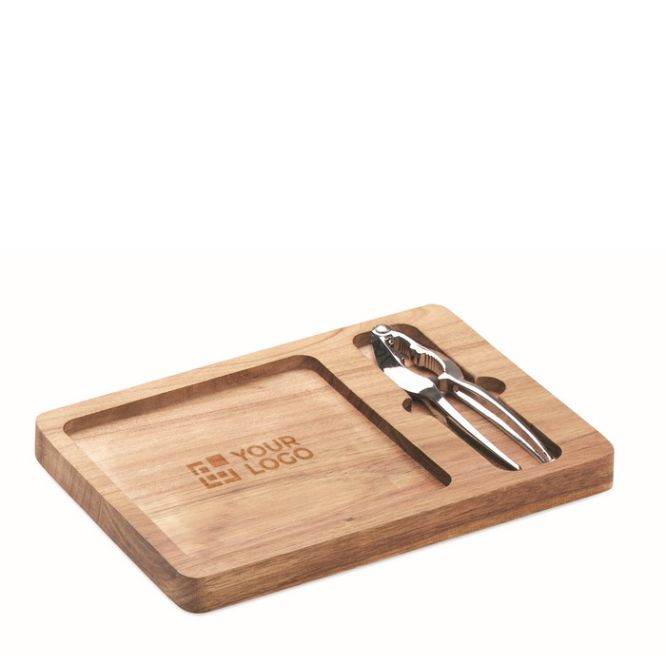Set schiaccianoci e piatto in legno di acacia per regalo aziendale