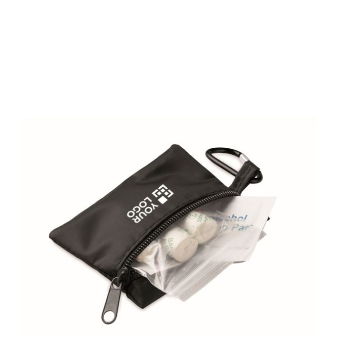 Kit di pronto soccorso compatto in borsa RPET con moschettone in alluminio