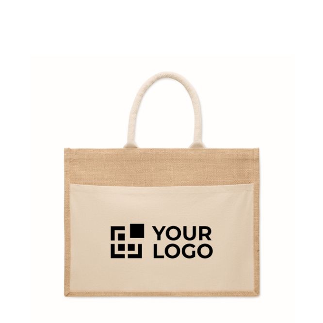 Borsa in juta con tasca frontale e manici in corda 280 g/m²