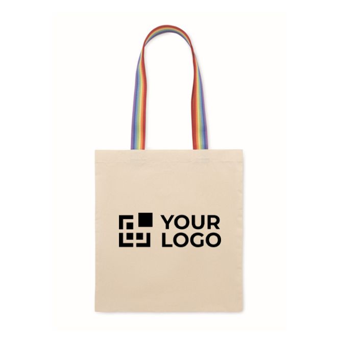 Borsa tote bag in cotone con manici arcobaleno 180 g/m²