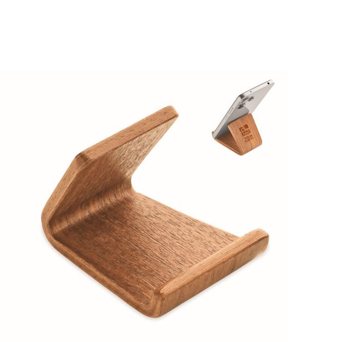Supporto da tavolo per cellulare in legno di noce e pioppo