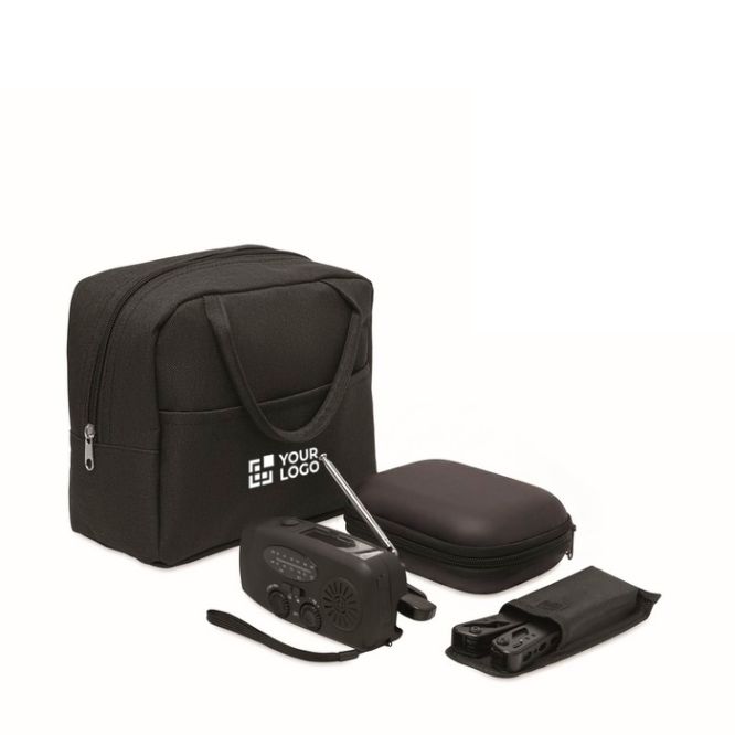 Kit di emergenza 3 in 1 con radio AM/FM e torcia LED in borsa termica