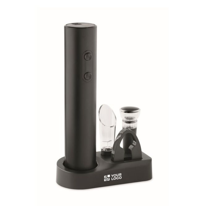 Set vino in plastica con cavatappi elettrico e accessori su base