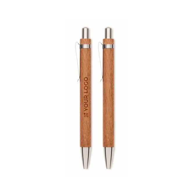 Set di scrittura in legno con penna a inchiostro blu e portamine