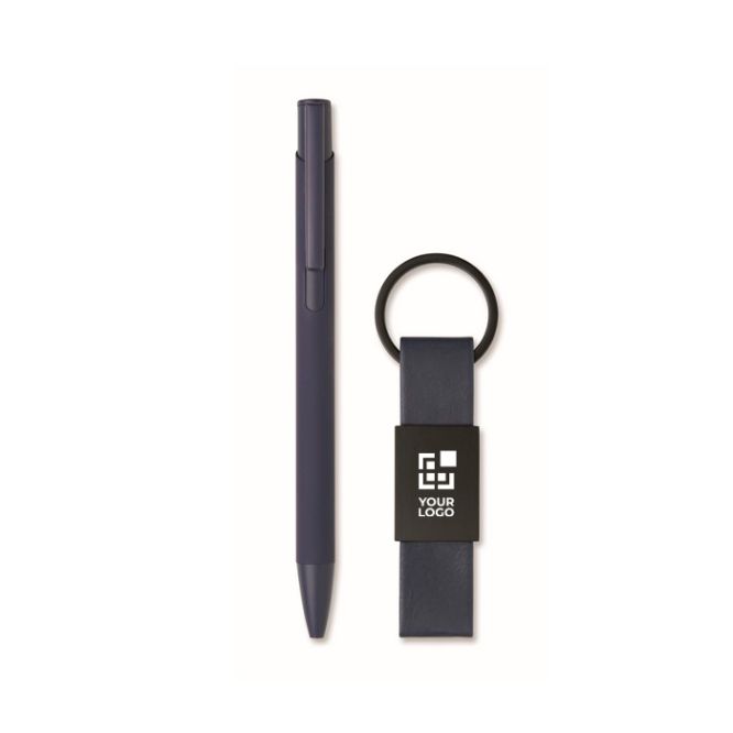 Set regalo con penna in alluminio riciclato e portachiavi in PU