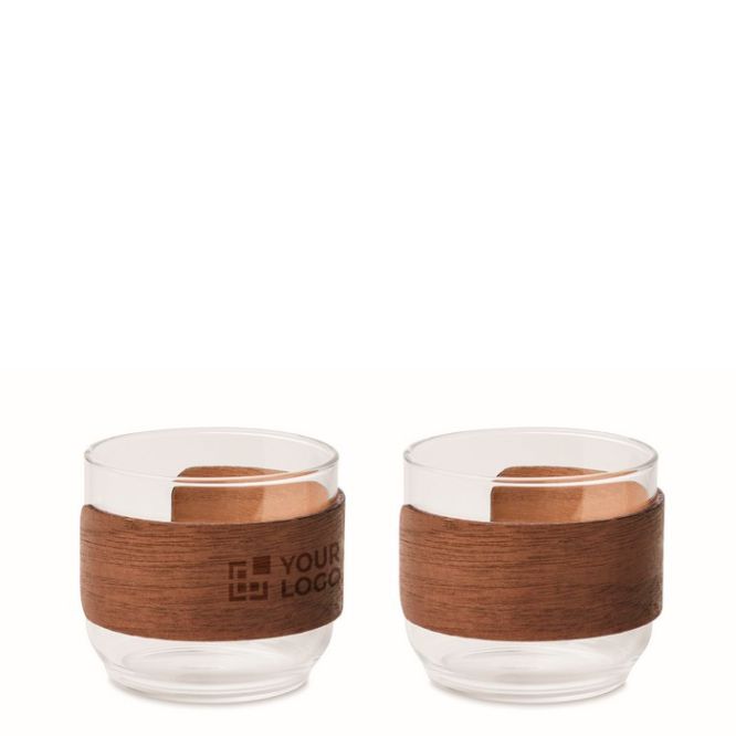 Set da 2 tazze da caffè in vetro con fascia in legno di noce 120 ml