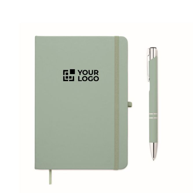 Set taccuino in PU formato A5 con penna a sfera blu e pagine a righe