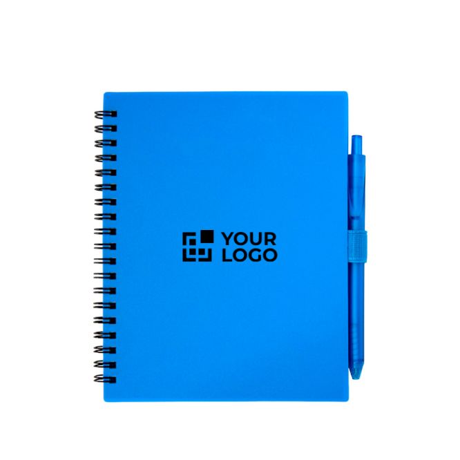 Block notes in plastica riciclata con penna e supporto inchiostro blu