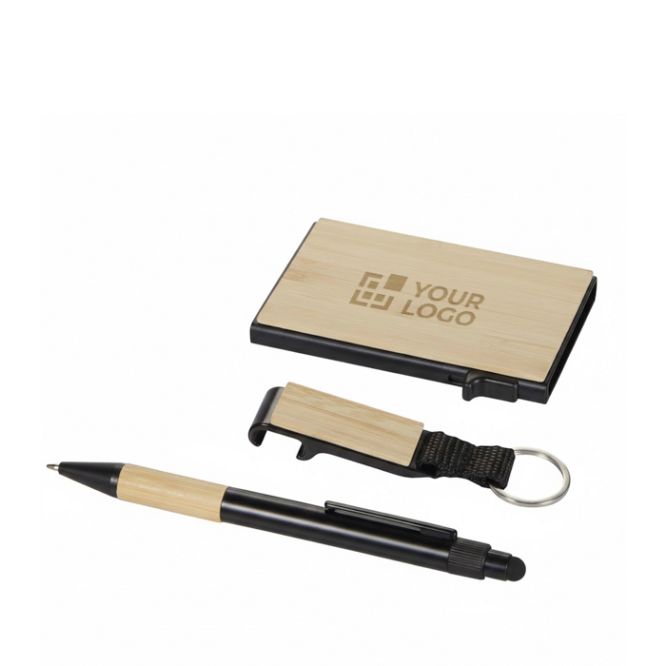 Set regalo aziendale con penna, portacarte RFID e portachiavi