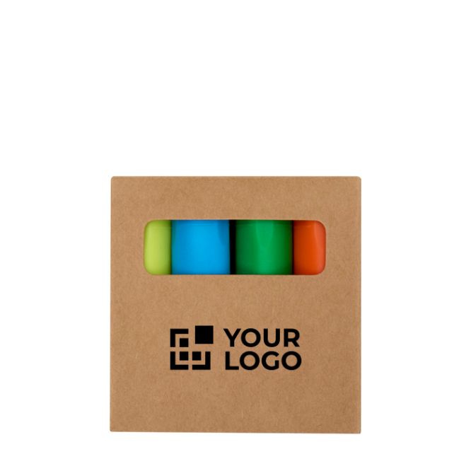 Set di mini evidenziatori fluorescenti 4 colori in scatola kraft