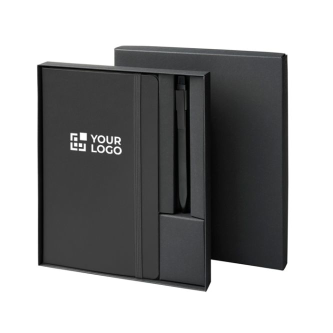 Set regalo con taccuino con copertina rigida e penna a inchiostro nero
