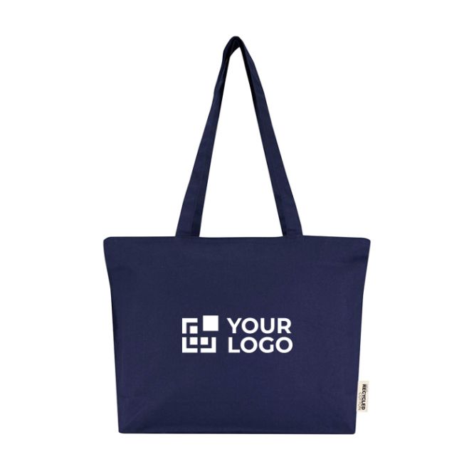 Borsa tote in cotone con cerniera e manici lunghi 320 g/m2