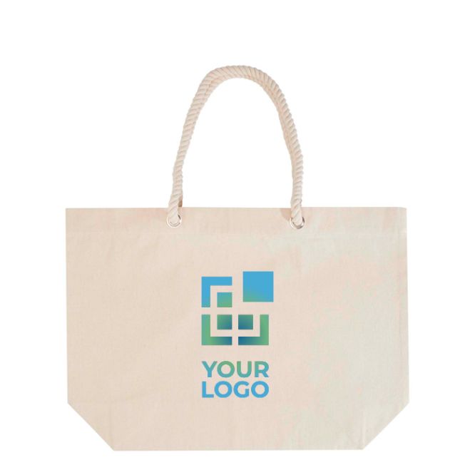 Borsa da spiaggia in cotone riciclato con manici in corda 270 g/m²